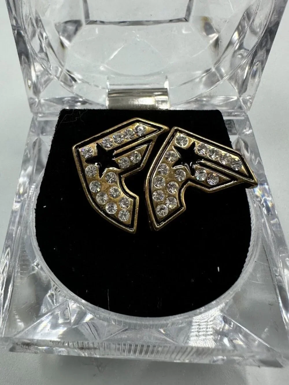 3/$30 Y2K Streetwear Logo Rhinestone Stud Earrings Gold Tone Hip Hop Style